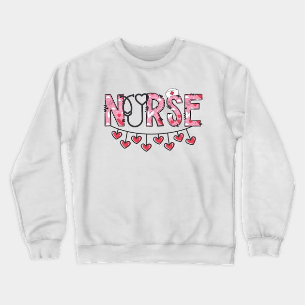 Nurse Valentine's Day Stethoscope Hearts Crewneck Sweatshirt by jackofdreams22